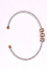 Cuff Alloy Plated 3mm Beaded Bracelet w/Glass Beveled Glass 7-8”